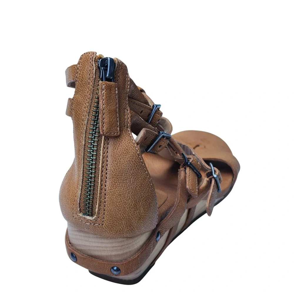 Eileen Fisher Echo Womens Brown Tan Leather Gladiator Wedge Sandals Size 7.5